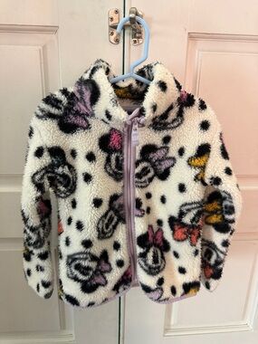 Minnie Mouse Cozy Kids White Sherpa Zip Jacket with Multicolor Floral Print